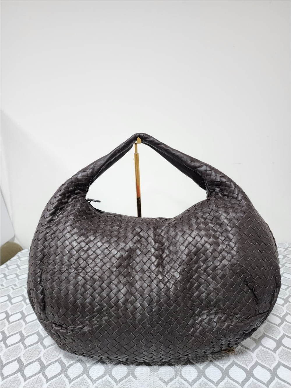 BOTTEGA VENETA Ebano Intrecciato Woven Nappa Leather Large Belly Hobo Bag Chocol
